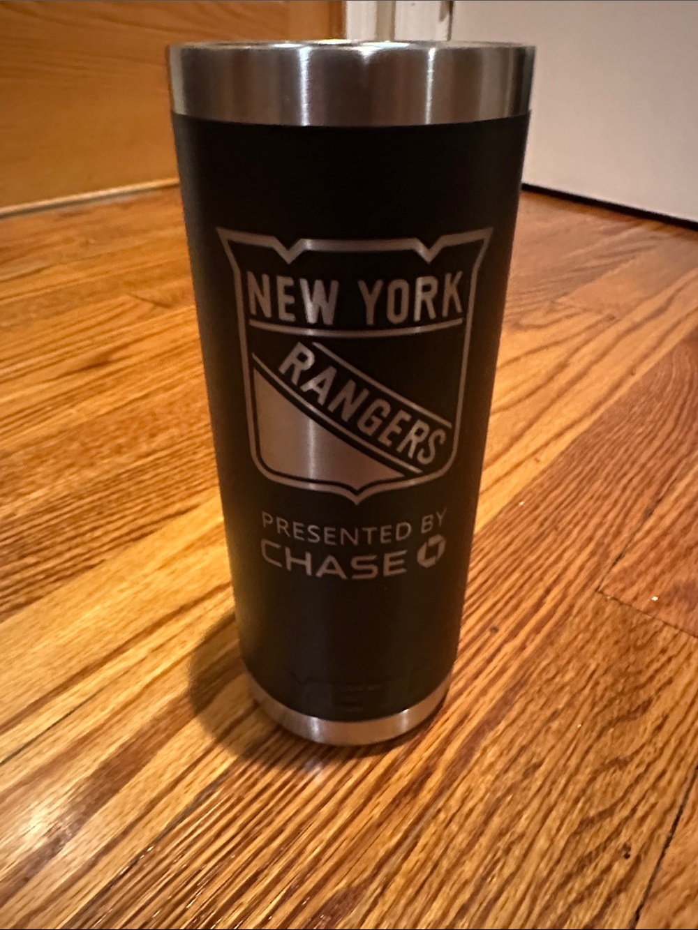 Yeti Black Tumbler with Silver New York Rangers Logo